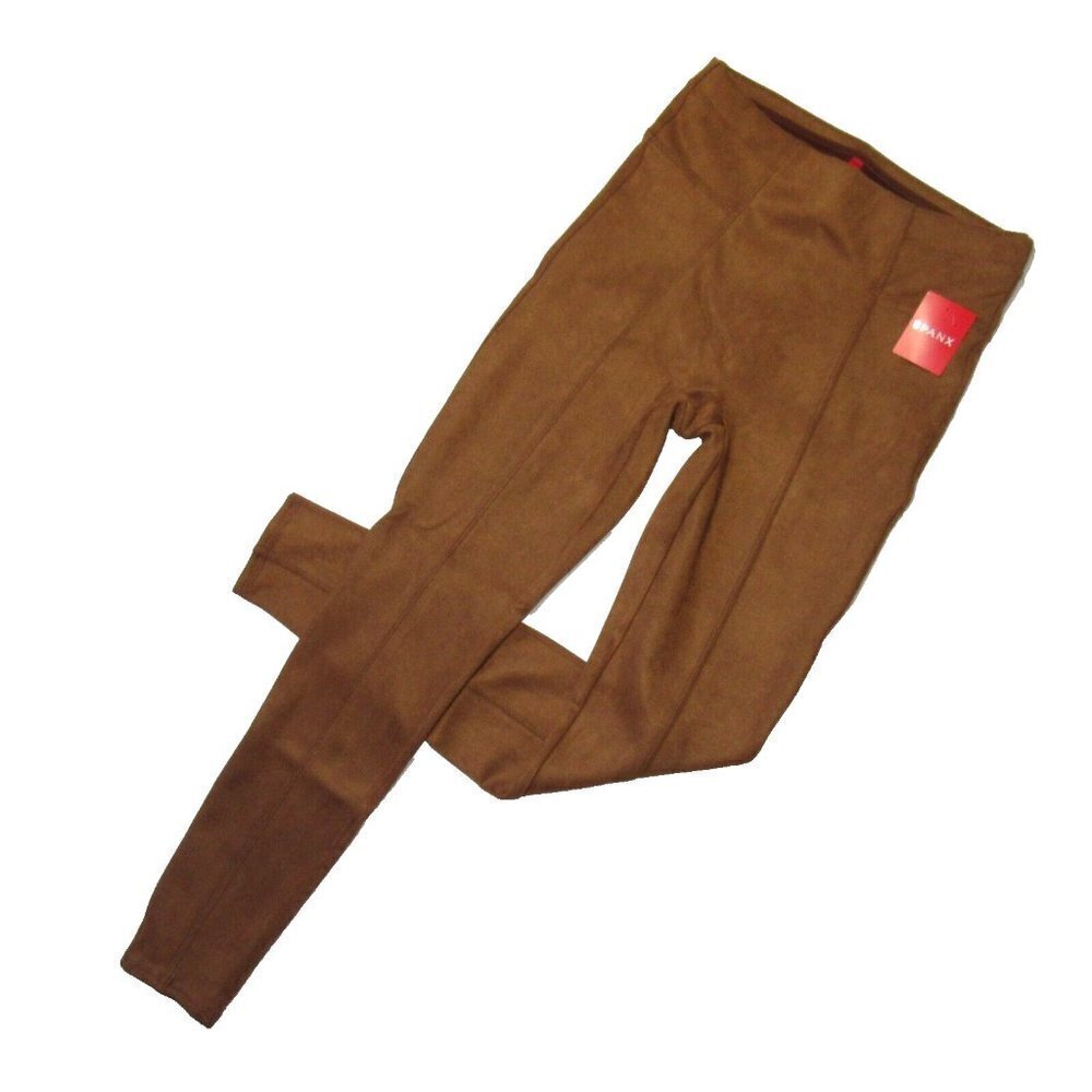 NWT SPANX 20322R Faux Suede Leggings in Rich Caramel Seamed Pull-on Pants S